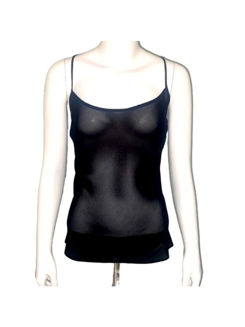 Black Sleeveless Sheer Camisole Top Size 16 Flowy Spaghetti Strap Sheer Design
